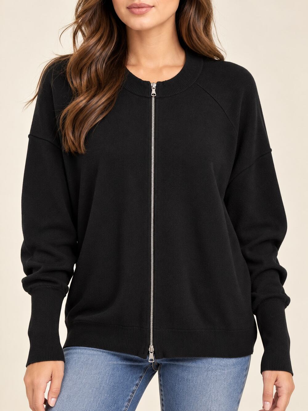Repeat Cashmere Full Zip Sweater Womens M Black Full Zip Cotton Blend Oversized